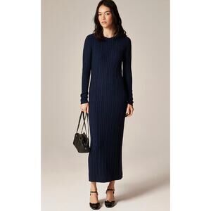 New! J.Crew Top Rated Cable-Knit Long Sweater-Dress in Merino Wool Sz M Navy